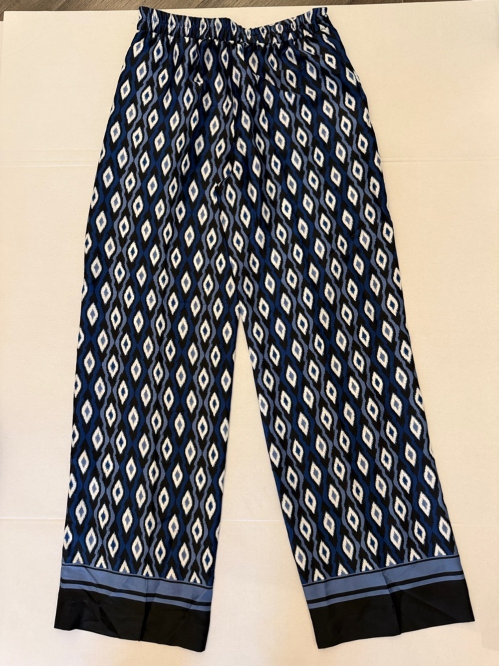 Zara Navy Blue and White Geometric Wide Leg Pants - Picture 10 of 10